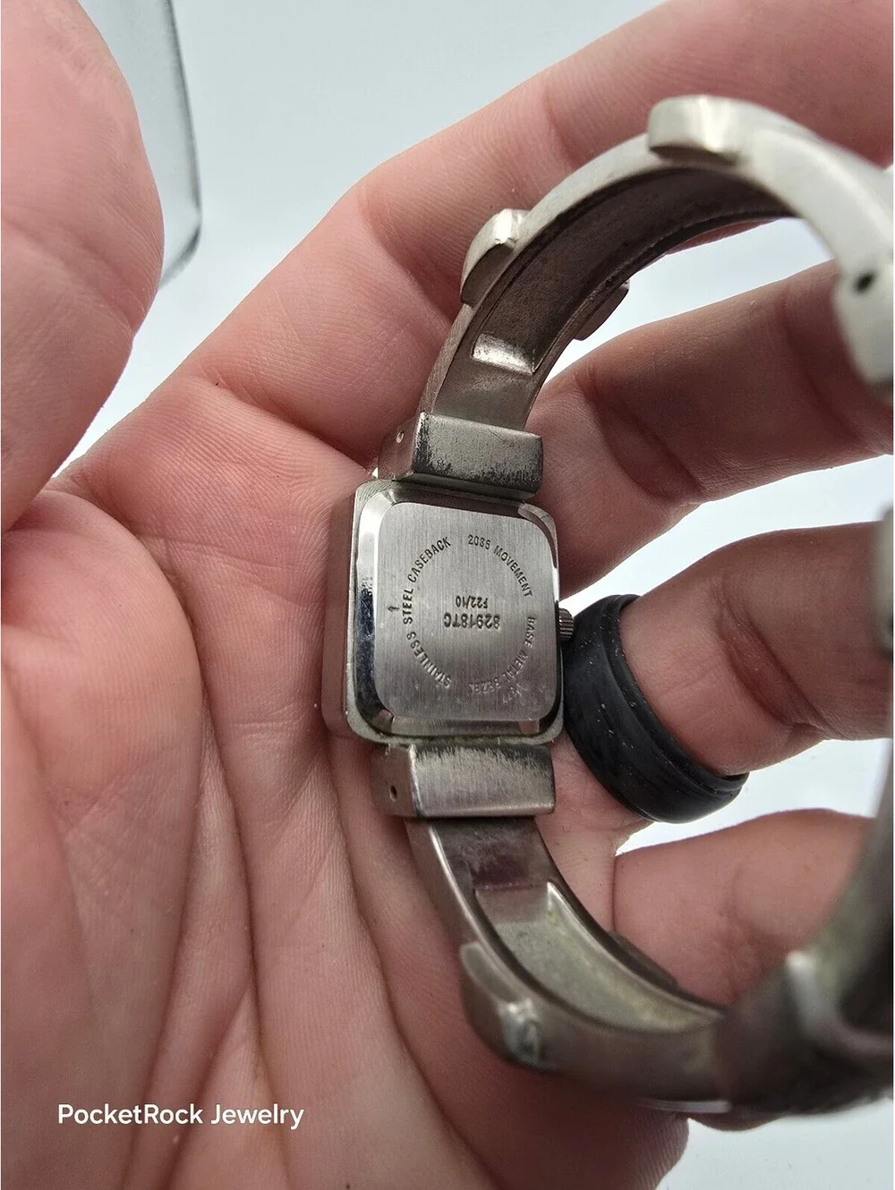 Vintage Silver Tone Square Face Wristwatch with Decorative Band